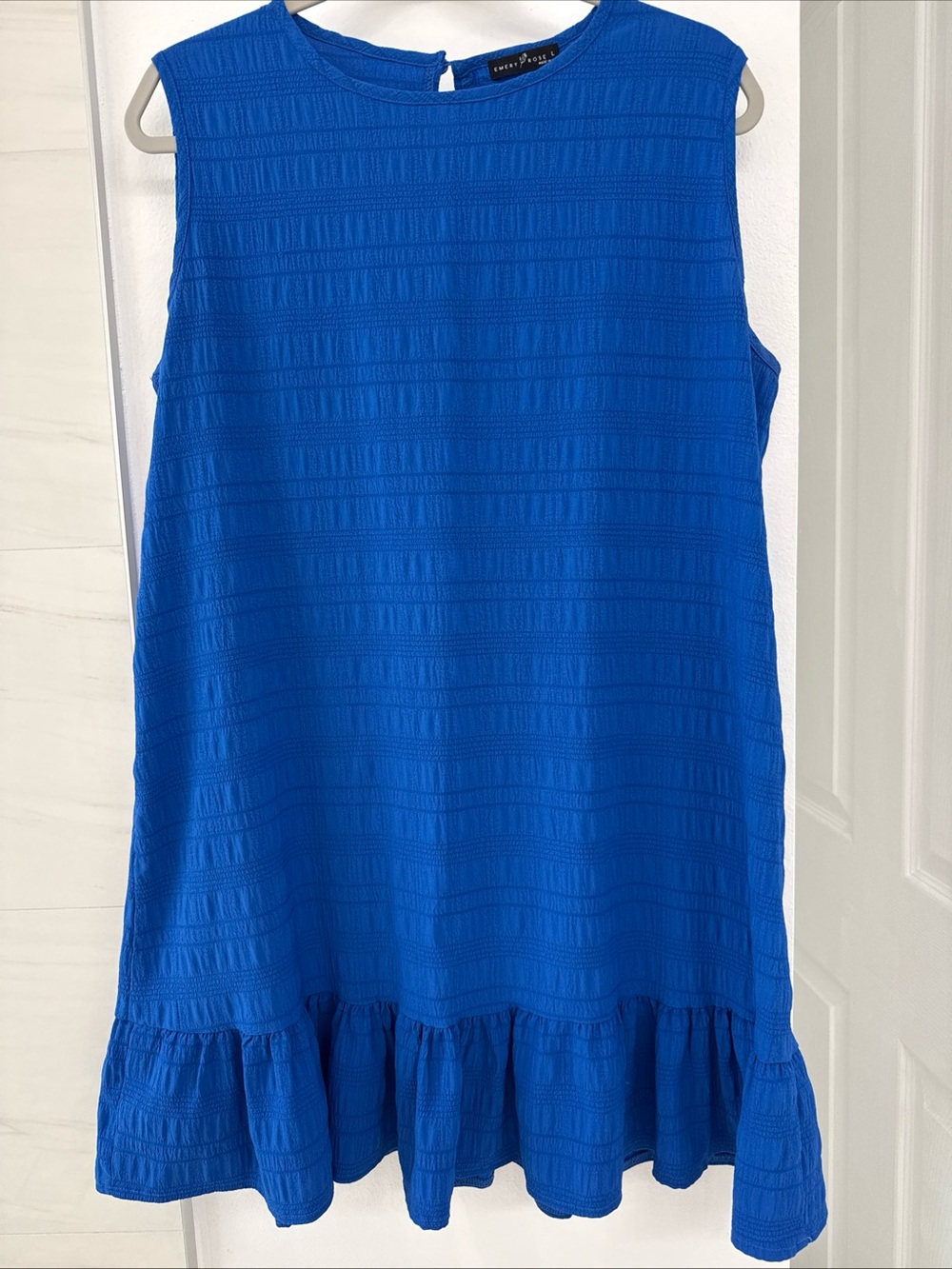 Emery Rose Blue Textured Ruffle-Hem Dress Sz Large